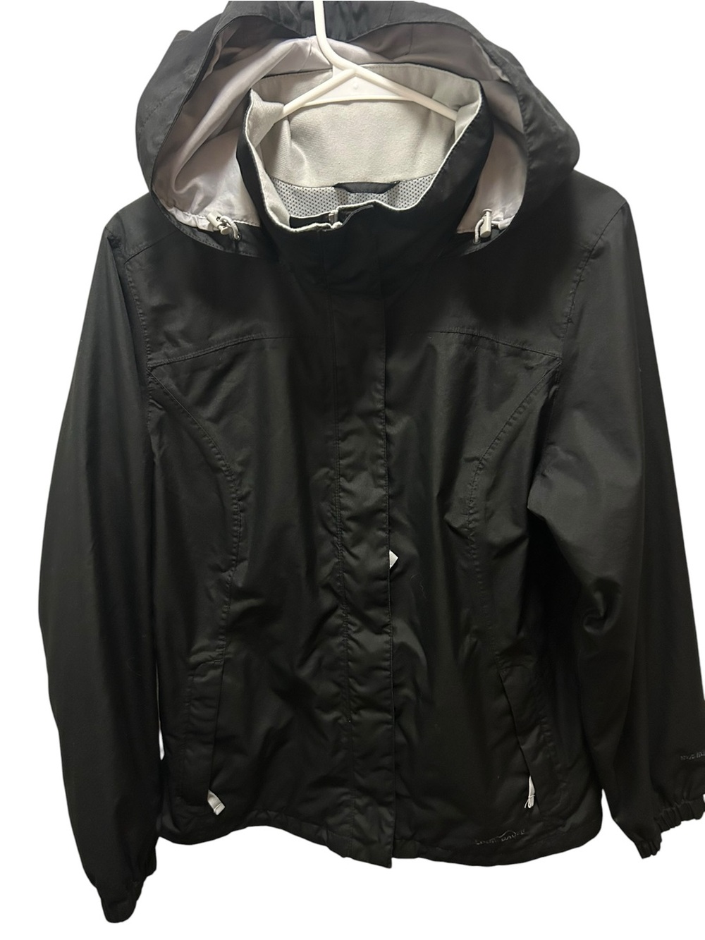 Women's Eddie Bauer Black Hooded Rain Jacket - Lightweight Waterproof Coat